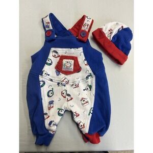 Vintage Rumble Tumble Overalls Size 0-3 Months With Matching Hat
